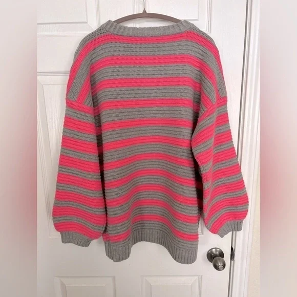 NWOT Free People, Links Pullover, Pink/Gray Stripes - Picture 4 of 8